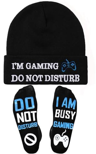 Gamer-Socken, Beanie-Mütze, lustiges Gamer-Geschenk, Weihnachtsstrumpffüller für Teenager, Jungen, Kinder, Erwachsene, Männer, Frauen, Väter, Gamer Socks Beanie-Mütze, Schwarz / Blau, Einheitsgröße