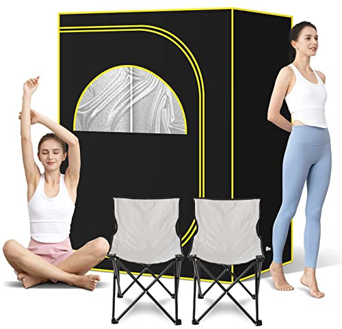 amocane Übergroße Ganzkörper-Dampfsauna für Home Spa, zwei Personen volle Größe, tragbares Saunazelt mit 2 faltbaren Stühlen für Detox & Entspannung (120 x 90 x 160 cm, ohne Dampfgarer)