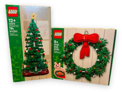 Lego Holiday Bundle, Weihnachtsbaum (40573) und Kranz (40426), 2-in-1 Bauspielzeug Set, Weihnachten, (1294 Stück insgesamt)
