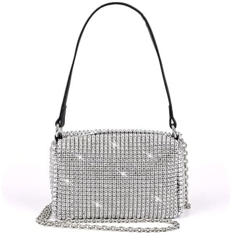 ELIOX Handtasche mit Strass und Schultergurt für Damen – kleine elegante Handtasche – modische Abendtasche und Zeremonie, silber / schwarz