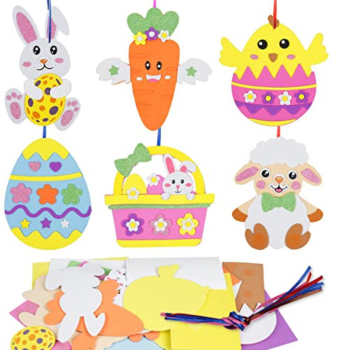 LAMEK 12 Ostern Bastelsets Kinder Kreative Ostern Kunsthandwerk zum Basteln mit Design Hasen Ostereier Osterküken Osterkörbchen Schafe Karotte Osterdeko für Osterzeit Frühling Kindergeburtstag