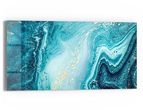 DEQORI Glasbild Echtglas | Motiv Meer aus Marmor | horizontal einteilig 60x30 cm | schöne Dekoration | Wandbild für Wohnzimmer, Schlafzimmer, Flur & Küche | moderne Wanddeko
