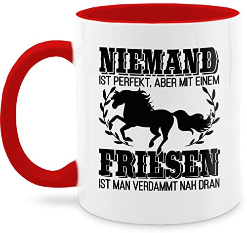 Tasse Tassen 325ml - Pferde - Niemand ist perfekt, aber mit einem Friesen ist man verdammt nah dran - 325 ml - Rot - pferdetassen sprüche pferd friese gifts for horse lovers reit