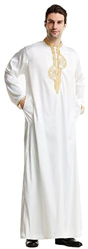 MNSWR Muslimische Kleidung Lange Hijab Zum Beten Saudi-Arabien Muslim Kleid Herren Muslim Arabisch Mittlerer Osten Rundhalsausschnitt Männer Muslimische Islamische Kostüm Gebetsmütze Isla