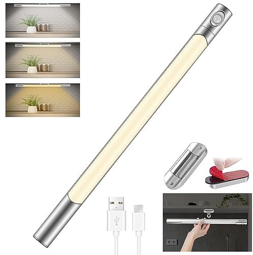 40cm LED Lampe Akku mit Bewegungsmelder, 3500mAh Unterbauleuchte Led mit Batterie, 6500K Unterbauleuchte Küche Led Akku, Kabellose, Led Leiste USB Aufladbar, Schrankbeleuchtung Treppenbeleuchtung