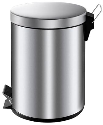 PROREGAL Runder Tretabfallsammler mit herausnehmbaren Kunststoff-Inneneimer | 5 Liter, HxBxT 28,4x24,5x20cm | Matt Silber