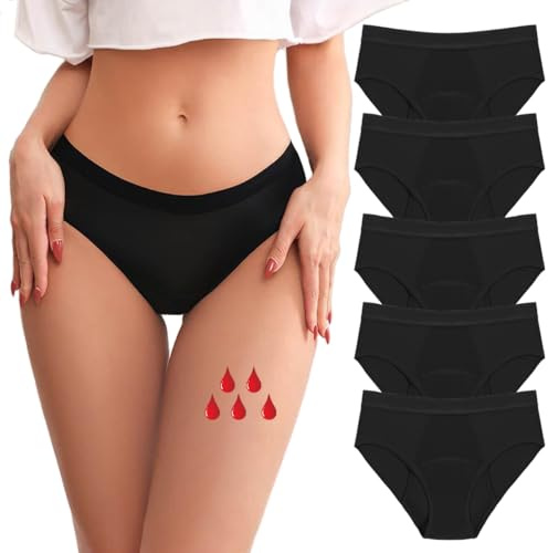 Yintry Culotte menstruelle pour Femme avec 4 Couches de Protection étanche – sous-vêtement menstruel Taille Moyenne à Flux Lourd Lot de 5 Slips en Coton