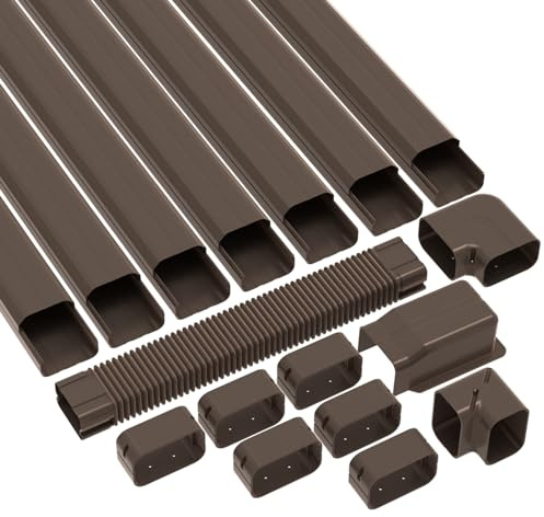 GCGOODS 4in 25ft Mini Split Line Set Cover Kit, Decorative PVC Lineset Cover for Ductless Mini Split Air Conditioner Heat Pump System and Central Air Conditioner, Brown