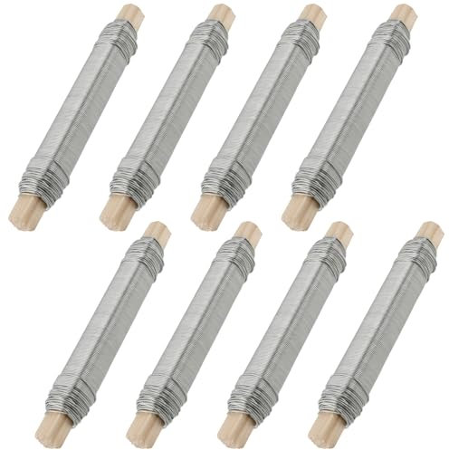 PUCSIQ 8 Stuck Blumendraht verzinkt,0,65mm Wickeldraht Silber ,Wickeldraht Lose 35m Blumendraht auf Holzstab für Garten Home Office Home Blumendraht Dekodraht Silber