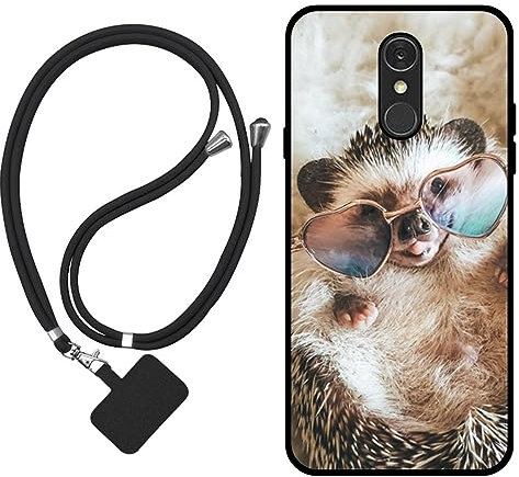 Sunrive Hülle Kompatibel mit LG Q7 Case,matt Handyhülle Schutzhülle Etui Karikatur Muster TPU Backcover (Igel) +1x Universale Handykette MEHRWEG