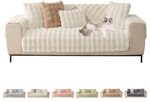 ShowyLive Sofa überzug Sofabezug 3/2/1/4 Sitzer Ecksofa L Form Sofaüberwurf Super Weiche Dicke Flauschige Couch Bezug Sofaschoner rutschfest Hund Katze (Beige, 70 * 180 cm)