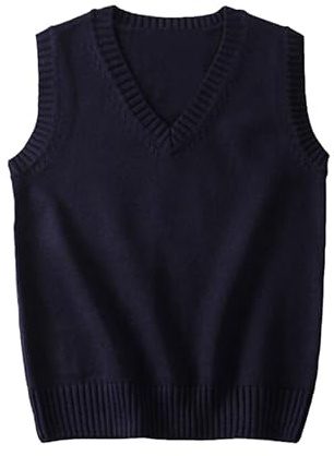 Maglione da donna senza maniche con scollo a V, Blu marino, L