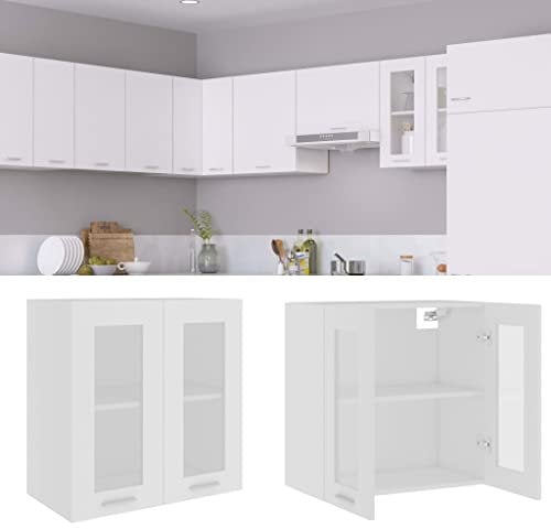 KOIECETA Hängeglasschrank 2 Regalböden Hängeschrank Einbauküche Küchenzeile Küchenmöbel Oberschrank Küchenschrank Weiß 60x31x60cm Holzwerkstoff