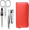 Maniküre Set 4 teilig Reise Etui - Nagelschere, Nagelknipser, Nagelfeile und Pinzette - Etui aus echtem Nappa-Lammleder - Maniküre und Pediküre (Orange)