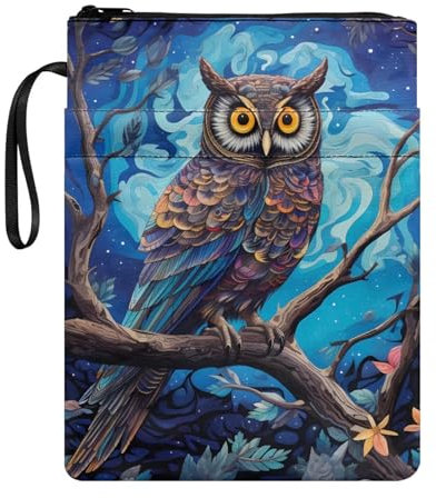 xixirimido Buchhüllen mit Boho-Eulen-Motiv, für Taschenbuch, Hardcover, Reißverschluss, wiederverwendbar, 22,9 x 27,9 cm