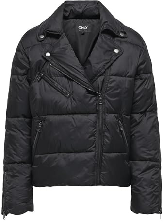 ONLY Damen ONLVANILLA Puffer Biker Jacket OTW Steppjacke, Schwarz, L