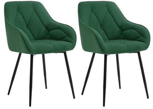 WOLTU Esszimmerstühle 2er Set, für Esszimmer Wohnzimmer, ergonomische Küchenstühle gepolstert mit Armlehnen, Metallbeinen, Sitzfläche aus Samt, Dunkelgrün