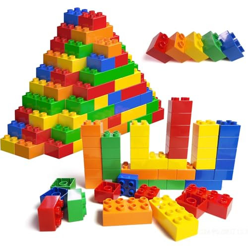 Cabeeskii Große Bausteine, 60 Teile Steine in 5 Farben und 2 Maße, kompatibel mit Duplo und Allen führenden Marke, ideales Spielzeug für Kinder ab 3 Jahre