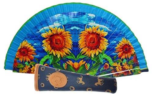 Planta Color Faltbarer Handfächer mit Hülle, schönes Mosaikmuster, Fächer aus Holz, mit Lederhülle, inklusive Magnet oder Schlüsselanhänger mit spanischem Brauch (Fliese Hülle Rosa)