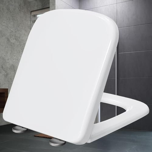 Wc Sitz, Toilettendeckel mit Absenkautomatik Eckig Eckig Toilettensitz Absenkautomatik Quick Release Wc-Sitz Quick Release, Top-Installation,white-34 * 45cm