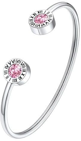 Supcare Armbänder für Frauen Römische Ziffern Armband mit Geburtsstein Opal Schmuck Edelstahl Wikinger Armreif Offene Armband Bracelet Womens Armbändchen Armschmuck Modeschmuck für Valentinstag