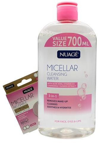 Micellar Water 700ml with 2 Eco Reusable Pads | Gentle Face Cleanser & Makeup Remover | Fragrance-Free, Vegan, All Skin Types