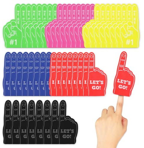 Gvhntk 48 Stück Mini-Schaumstoff-Finger, Sport-Fan, Schaumstoff-Finger, Nr. 1, Basketball, Baseball, Fußball, Team, Cheerleader, Geschenke für Spiele, Sport, Handthema, Partyzubehör,