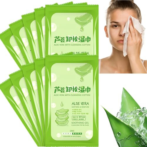 10PCS Makeup Remover Cleansing Towelette Singles,Makeup Remover Wipes,Face Wipes,Aloe Vera Essence Daily Face Wipes,Portable Makeup Remover Cleansing Wipes,Make up Remover Wipes,Facial Wipes