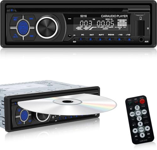 1Din Autoradio CD Player - Radio Mit Cd Player mit Bluetooth Freisprechfunktion - Audio Empfänger mit AM/FM Radio - DVD/USB/SD Karten/AUX Anschluss + Fernbedienung