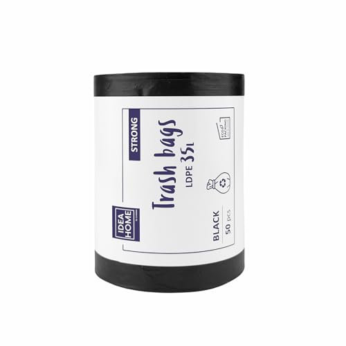 IDEA HOME Bolsas de Basura de Plástico 35L - Resistentes Sacos de Basura para Reciclar 50 Unidades, Negro