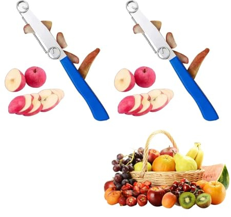 2 Stück 3-in-1 Giovannis Messer,Multifunctional Stainless Steel Green Elephant Messer mit Abstandshalter Zaubermesser,Quick Slicing Knife Gemüseschäler+Slicer+Schneidemesser 3-in-1
