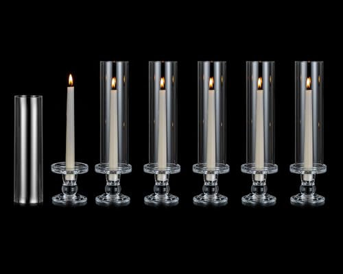 NUPTIO Bougeoir Verre Transparent Cylindrique - 6 Pièces 32cm Bougie Chandelier Centre de Table Mariage Porte-Bougies Effilée Bougeoir Cylindrique avec Verre Ouvert