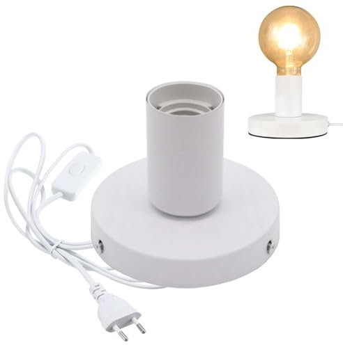 Leikurvo Lampada da scrivania portalampada E27 con interruttore cavo, vintage, lampada da tavolo industriale, attacco E27 con spina, per decorazione domestica, bar, bianco (senza lampada)