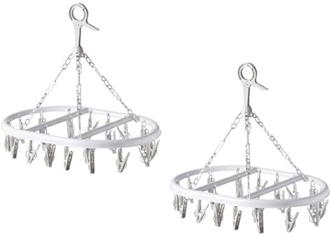 QUALIWARE 2X Oval Socks Dryer 20 Peg White Laundry Clips with Hanger | Peg hanger with clips Storage & Organization Socks Undergarments Laundry Airer Rack Lingeri Knickers Hats Scarves Small Towels