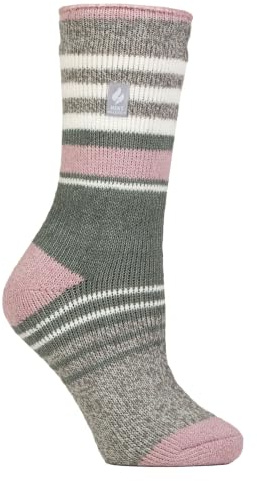 HEAT HOLDERS – Womens Thermal Socks, Thick Fluffy Winter Socks Size 4-7 | Warm Socks for Indoor & Outdoor Wear (UK, Numeric, 4, 7, Regular, Regular, Cherith Grey/Sage)