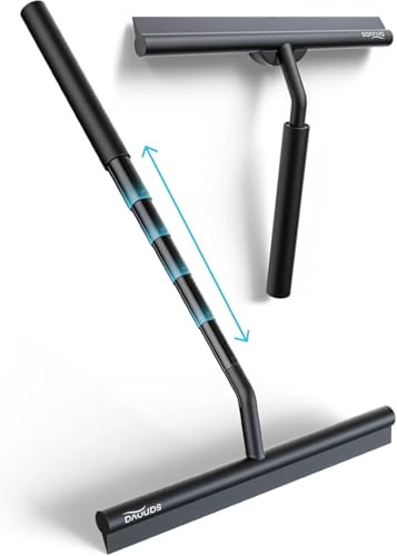 Sanova Ausziehbarer Duschabzieher bis 97 cm Schwarz – Teleskop Bodenabzieher & Duschwand Abzieher – Wasserschieber für Boden, Wand & Glas