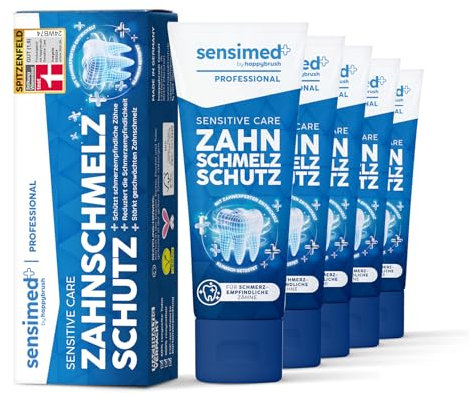 SENSIMED by happbrush SensitiveCare Zahnpasta Zahnschmelzschutz 75 ml (5er Pack), reduziert die Schmerzempfindlichkeit der Zähne und stärkt geschwächten Zahnschmelz