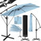KESSER® Holly - Sombrilla rectangular LED solar, incluye cubierta + protección contra el viento con manivela, manivela con soporte, protección UV, aluminio, impermeable, diámetro de 350 cm, color azul