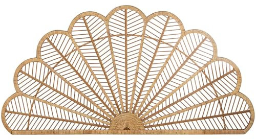 DRW Kopfteil aus Rattan, Natur, halbrund, für Betten bis 150 cm, 154 x 2,5 x 82 cm