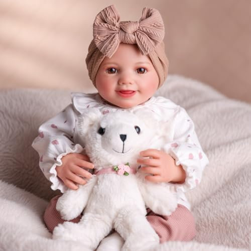 BABESIDE Reborn Baby Puppe 17 Zoll Sunny Realistisches lebensechtes Neugeborenes mit weichem Stoffkörper Real Life Mädchen Offene Augen,Weiß