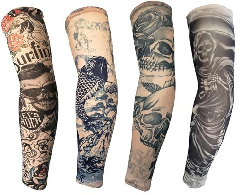 FANOST Tattoo Ärmel für Männer und Frauen, Fake Tattoos Ärmel für Radfahren Laufen Outdoor-Sport Camping Reisen, Sommer Sonnenschutz, Halloween Tattoo Armstrumpf