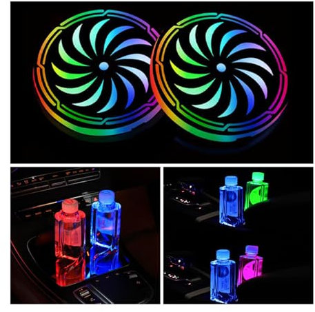 2Pcs LED Coaster Lights,7 Color Variable USB Rechargeable Coasters,LED Colorful Coasters,Car Coaster Lights,Universal LED coaster car atmosphere decoration light