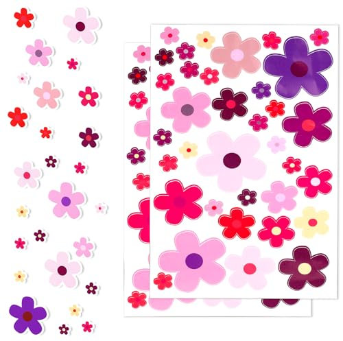 70 Stück Blümchen Autoaufkleber Set Multi Blümchen Wasserfest Aufkleber Outdoor Prilblumen Sticker Selbstklebende Blumenaufkleber Dekoration für Küche Fahrrad Auto Motorrad Party