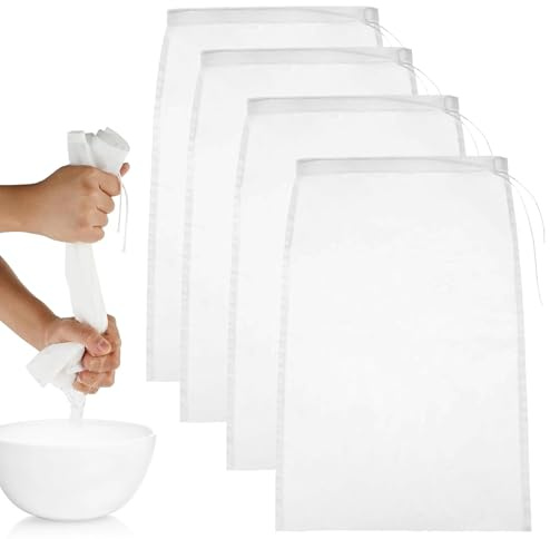 4 PCS Reusable Straining Bags – 20x30cm Cheesecloth Bags for Nut Milk, DIY Juices, Tea Brewing, and Straining – Eco-Friendly, Washable, and Durable