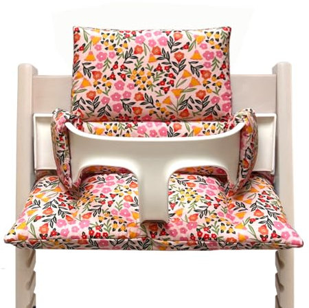 Blausberg Baby - BESCHICHTET - hochwertiges Sitzkissen Set für Tripp Trapp Stokke Hochstuhl - 2-teilige Auflage/Polster/Sitzverkleinerer für Kinderhochstuhl – Happy Flower