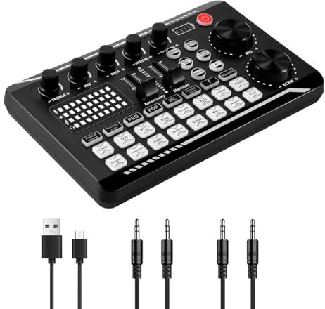 Feiouna F998 Live Sound Card Audio Mixer Podcast, Voice Changer for Effects Board Microphone Karaoke