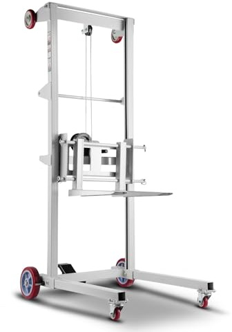 VEVOR Material Lift Winch Stacker, 551 lbs Capacity, Heavy Duty Pallet Truck Dolly with Adjustable Forks & 6-Wheel System, 70 inch Max Lifting Height, Industrial Manual Pallet Truck Dolly