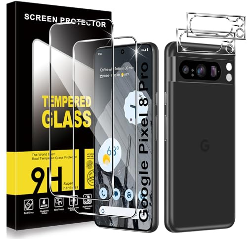 ZhuoFan 2 Piezas Protector de Pantalla para Google Pixel 8 Pro, con 2 Piezas Protector de Lente de Cámara, Ultra HD Cristal Templado, Dureza 9H, Anti Arañazos, Sin Burbujas