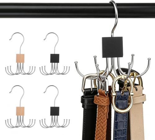 4 perchas para armario, perchas giratorias de 360°, colgador de corbata para armario, estante para corbata con 6 ganchos, estante giratorio para corbatas, calcetines, cinturones, guantes y bufandas (2