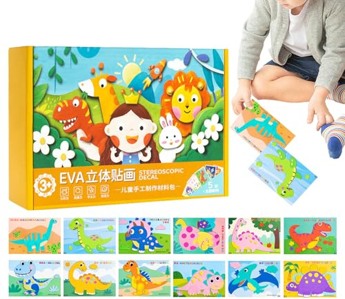 Ofcwoa 3D Schaumstoff Aufkleber Puzzle - 12 Stück Spaß 3D Cartoon Spiel - Kinder Tier Schaumstoff Basteln,Für Zuhause Schule Party Dekoration Schreibtisch Kunstprojekt Hobby Freizeit Und